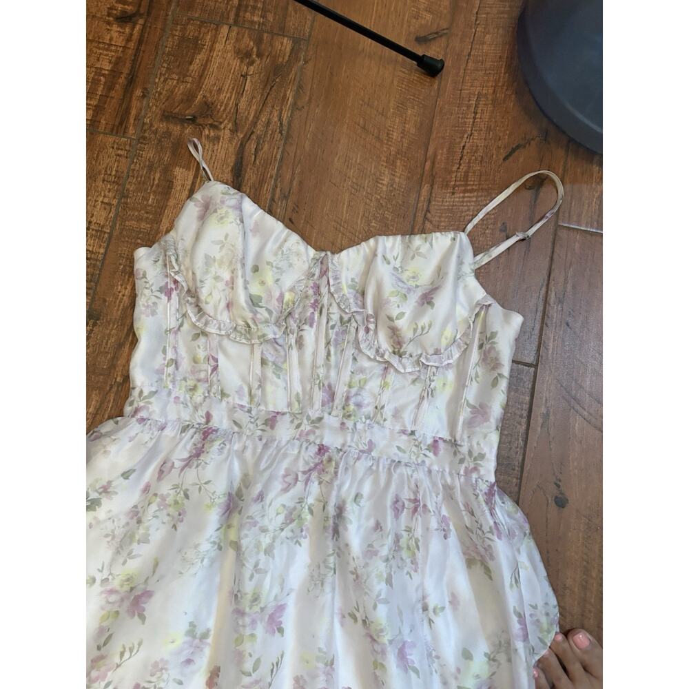 Altar'd State Floral Chiffon Maxi Dress Long Lace-Up Ruffle Womens Size L - Picture 2 of 8
